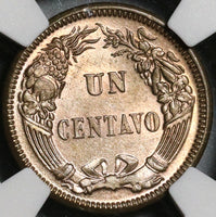 1863 NGC MS 64 Peru 1 Un Centavo Lustrous Coin (21032102D)