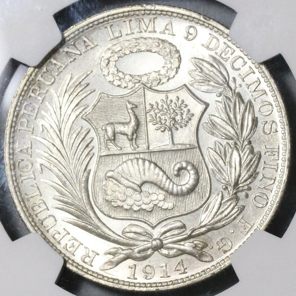 1914 NGC MS 65 Peru Sol Gem BU Seated Liberty Crown Coin (20042201C)