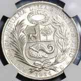 1914 NGC MS 65 Peru Sol Gem BU Seated Liberty Crown Coin (20042201C)
