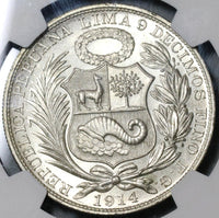 1914 NGC MS 65 Peru Sol Gem BU Seated Liberty Crown Coin (20042201C)