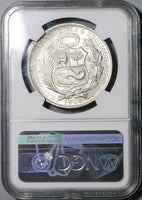 1914 NGC MS 65 Peru Sol Gem BU Seated Liberty Crown Coin (20042201C)