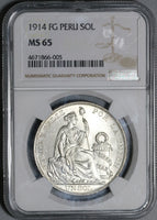 1914 NGC MS 65 Peru Sol Gem BU Seated Liberty Crown Coin (20042201C)