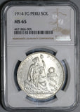 1914 NGC MS 65 Peru Sol Gem BU Seated Liberty Crown Coin (20042201C)