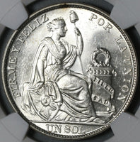 1916 NGC MS 63 Peru 1 Sol Seated LIberty Silver Last 90% Coin (21052405C)