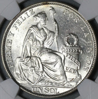 1916 NGC MS 63 Peru 1 Sol Seated LIberty Silver Last 90% Coin (21052405C)