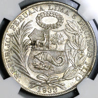1933 NGC AU 58 Peru 1 Sol Silver Seated Liberty 5,000 Minted Coin (21012703C)