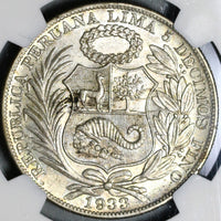 1933 NGC AU 58 Peru 1 Sol Silver Seated Liberty 5,000 Minted Coin (21012703C)