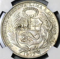 1933 NGC AU 58 Peru 1 Sol Silver Seated Liberty 5,000 Minted Coin (21012703C)