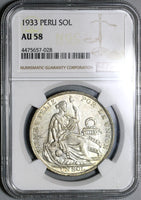 1933 NGC AU 58 Peru 1 Sol Silver Seated Liberty 5,000 Minted Coin (21012703C)