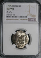1727 NGC Peru Cob 2 Reales Lima VF Spain Philip V Colonial Silver Coin (21122903C)