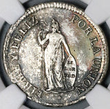 1828 NGC MS 61 Peru 2 Reales Standing LIberty Silver Coin POP 1/3 (22040701C)