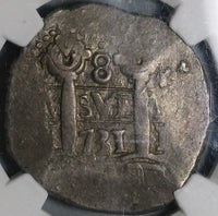 1731 NGC XF 45 Peru Cob 8 Reales Spain Colonial Silver Coin POP 1/0 (21121301D)