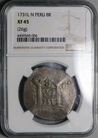 1731 NGC XF 45 Peru Cob 8 Reales Spain Colonial Silver Coin POP 1/0 (21121301D)