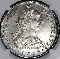 1774 NGC AU Peru 8 Reales Charles III Lima Pillars Silver Dollar Coin (23032601D)