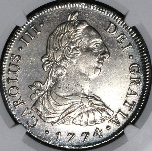 1774 NGC AU Peru 8 Reales Charles III Lima Pillars Silver Dollar Coin (23032601D)