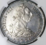 1774 NGC AU Peru 8 Reales Charles III Lima Pillars Silver Dollar Coin (23032601D)