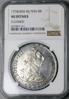 1774 NGC AU Peru 8 Reales Charles III Lima Pillars Silver Dollar Coin (23032601D)