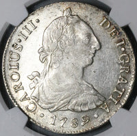 1789 NGC AU 58 Peru 8 Reales Charles III Lima Pillars Silver Coin (22090201C)