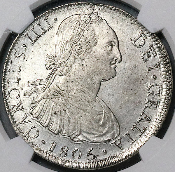 1805 NGC MS 61 Peru 8 Reales Charles IIII Lima Pillars Silver