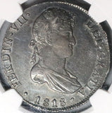 1818 NGC AU 50 Peru 8 Reales Ferdinand VII Lima Pillars Silver Coin (23012503C)