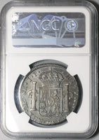 1818 NGC AU 50 Peru 8 Reales Ferdinand VII Lima Pillars Silver Coin (23012503C)