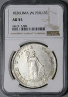 1826 NGC AU 55 Peru 8 Reales Lima Standing Liberty Silver Coin (22090403D)
