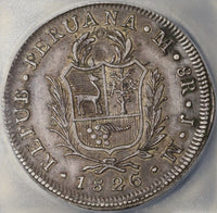 1826 ICG XF 45 Peru 8 Reales Lima Standing Liberty Shield Silver Coin (21061203C)