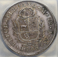 1826 ICG XF 45 Peru 8 Reales Lima Standing Liberty Shield Silver Coin (21061203C)