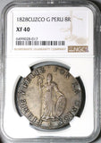 1828 NGC XF 40 Peru Cuzco 8 Reales Standing Liberty Silver Coin (23032802C)