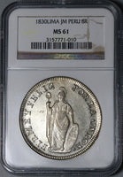 1830 NGC MS 61 Peru 8 Reales Lima Standing Liberty Silver Dollar Coin (21102701C)