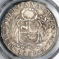 1832-C PCGS AU 50 Peru Cuzco 8 Reales Standing Liberty Coin POP 2/1 (23012504C)