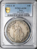 1832-C PCGS AU 50 Peru Cuzco 8 Reales Standing Liberty Coin POP 2/1 (23012504C)