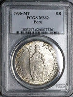 1836 PCGS MS 62 Peru 8 Reales Lima Standing Liberty Silver Coin (23011801C)