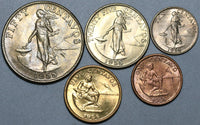 1958 Philippines 1c 5c 10c 25c 50c Five Coin Type Set Choice BU (22092601R)