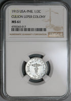 1913 NGC MS 61 Philippines 1/2 Centavo Culion Leper Colony Coin (19092301C)