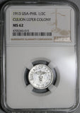 1913 NGC MS 62 Philippines 1/2 Centavo Culion Leper Colony Coin (20022304C)
