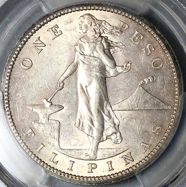 1908-S PCGS AU 58 Philippines Peso Silver USA Coin (23032803C)