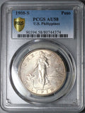 1908-S PCGS AU 58 Philippines Peso Silver USA Coin (23032803C)