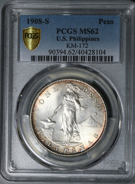 1908-S PCGS MS 62 Philippines Peso Mint State USA Silver USA Coin