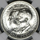 1936 NGC MS 65+ Philippines Peso Roosevelt Quezon Silver Commonweatlth Coin (21032201D)