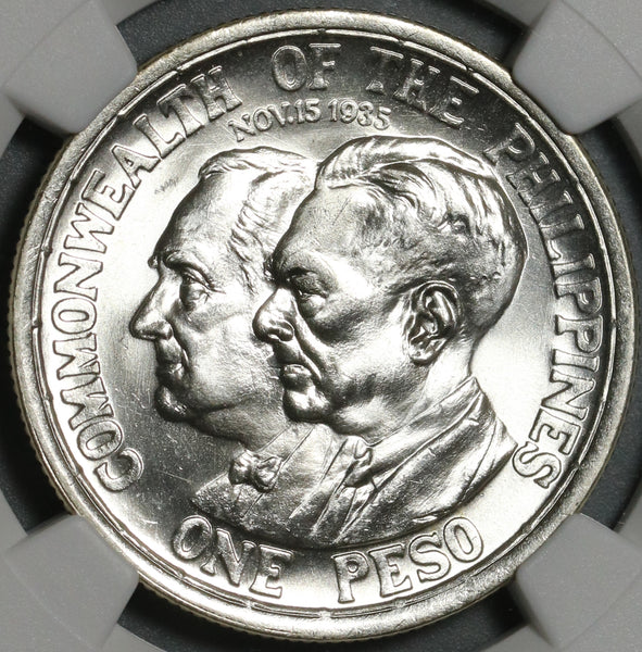 1936 NGC MS 65+ Philippines Peso Roosevelt Quezon Silver Commonweatlth Coin (21032201D)