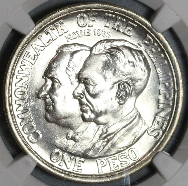 1936 NGC MS 65 Philippines Roosevelt Quezon 1 Peso Silver Commonwealth Commemorative Coin (20011402C)