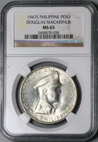 1947-S NGC MS 65 Philippines Peso MacArthur Mint State -Silver Coin (22050804C)