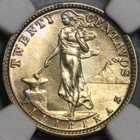 1929-M NGC MS 62 Philippines 20 Centavos Silver Manila Mint USA Coin (20102503C)
