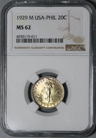 1929-M NGC MS 62 Philippines 20 Centavos Silver Manila Mint USA Coin (20102503C)