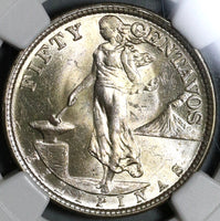 1921 NGC MS 62 Philippines 50 Centavos Silver USA Coin (20102504C)