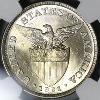 1921 NGC MS 62 Philippines 50 Centavos Silver USA Coin (20102504C)