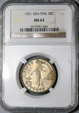 1921 NGC MS 63 Philippines 50 Centavos Mint State Silver Coin (20012302C)