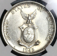 1945-S/S NGC AU 58 Philippines 50 Centavos Silver San Francisco Coin (20102505C)