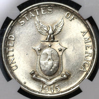 1945-S/S NGC AU 58 Philippines 50 Centavos Silver San Francisco Coin (20102505C)